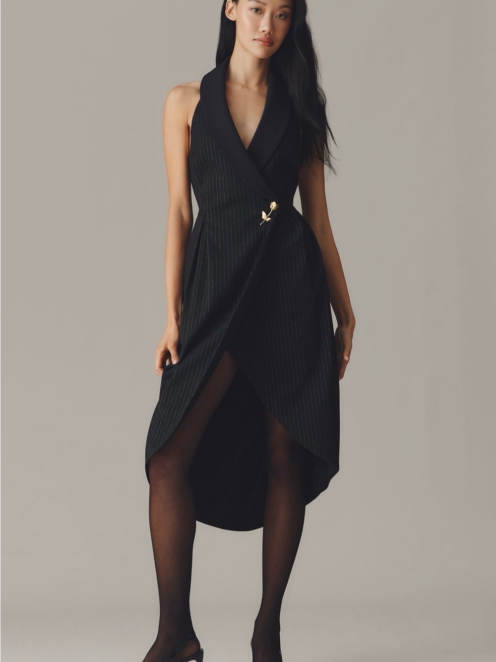 by Anthropologie Halter Tuxedo Pinstripe Midi Dress